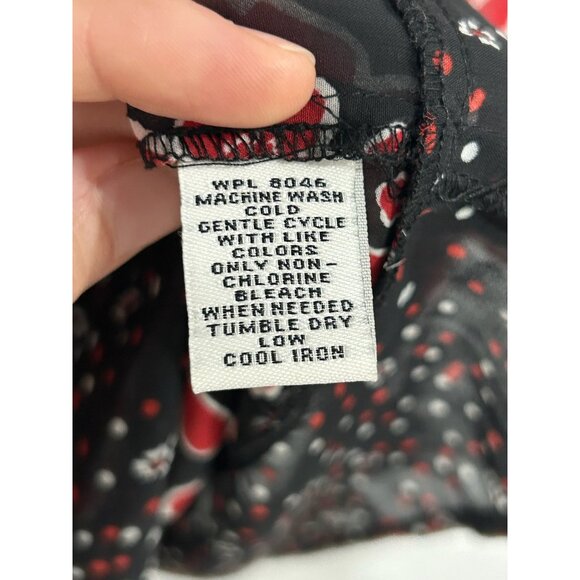 Style & Co. Floral Sheer V-Neck 3/4 Sleeve Blouse Black Red Sz 18 Camisole Boho - Picture 8 of 11